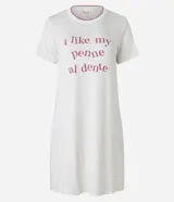 Camisón corto de viscosa color blanco con estampa cuadriculada y lettering "I like my penne al dente".