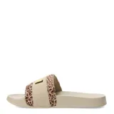 Sandalias Puma Leadcat 2.0 Animal Flair, color beige con estampado animal print y logo dorado.