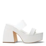 Sandalias de plataforma color negro con tira transparente sobre el empeine y pulsera al tobillo.