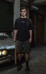 Remera negra de algodón con estampado frontal de la frase "Au revoir, shoshanna!" en letras blancas.