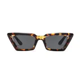 Gafas de sol unisex con montura gruesa de carey y lentes grises rectangulares. Incluyen estuche.