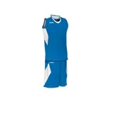 Conjunto de basketball color azul con detalles en blanco, incluye camiseta sin mangas y shorts.