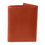 Billetera de cuero color marrón con costuras al tono. Cuenta con tres compartimentos para tarjetas de crédito, un compartimento de malla y un bolsillo oculto en el compartimento de efectivo. Incluye protección RFID y logo CAT grabado en la parte inferior. Fabricada en cuero de grano superior.