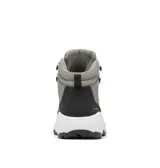 Botas de senderismo Columbia Newton Ridge Waterproof, color gris con detalles en negro y cordones en blanco y celeste. Fabricadas en cuero impermeable con tecnología Omni-Tech y suela de goma Omni-Grip.