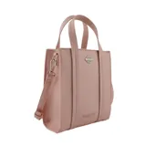 Cartera tipo tote bag color negro con doble asa corta, tira larga regulable y desmontable, cierre superior y aplique metálico con forma de labios. Incluye organizador interno.