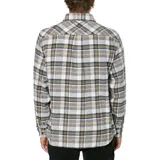 Camisa de flanela de manga larga con estampado de cuadros en tonos grises y amarillos.