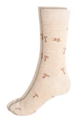 Medias color beige con estampado de palmeras marrones.