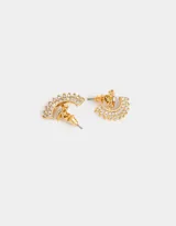 Aros pasantes ear jacket dorados con strass y cierre de tope a presión.