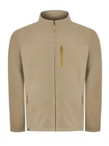 Campera polar RKF Glasgow color beige, con cuello alto, cierre frontal completo y tres bolsillos con cierre. Confeccionada con poliéster reciclado.