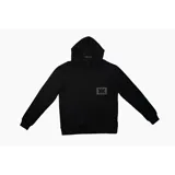 Hoodie negro con capucha y bolsillo tipo canguro.