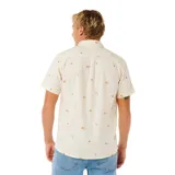 Camisa de manga corta con estampado de palmeras y calaveras, con bolsillo en el pecho.