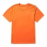Remera deportiva azul marino de manga corta con logo de la marca estampado en el pecho.