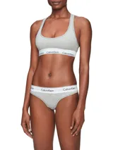 Colaless gris de algodón modal con cintura elástica blanca con logo Calvin Klein.