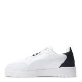 Championes urbanos Puma Shuffle Downtown, color blanco con detalles en negro y dorado, con logo Puma en el lateral y talón en contraste.