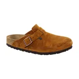 Zueco marrón de gamuza con plantilla anatómica suave (SFB) y hebilla ajustable.