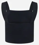 Top cropped sin mangas, color negro, con escote cuadrado y breteles anchos. Tejido acanalado de viscosa y poliamida.