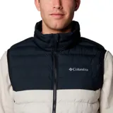 Chaleco Columbia Powder Lite II Vest para hombre, color beige con parte superior negra. Cuenta con tecnología Omni-Heat de revestimiento térmico reflectante, tecnología Omni-Shield que repele la humedad y aislamiento Thermarator de poliéster reciclado.