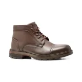 Bota de vestir acordonada color marrón de cuero, con suela de goma y detalle de costuras en la puntera.