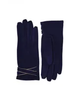 Guantes de tejido suave color azul marino, con un bordado minimalista en hilo claro en el dorso de la mano.