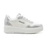Championes urbanos American Sport Pia, color blanco con detalles en dorado, plataforma y cordones.