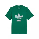 Remera verde de Adidas Skateboarding con logo Trefoil estampado en plateado y leyenda "adidas skateboarding" en la parte inferior del logo.