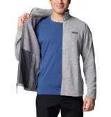 Campera polar Columbia azul jaspeado con cierre frontal completo, cuello alto y logo bordado en el pecho.