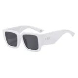 Lentes de sol unisex, de acetato color blanco, con forma rectangular y lentes grises con filtro UV400.
