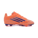 Championes de fútbol Adidas F50 Club FG/MG, color naranja con detalles en azul. Diseñados para jóvenes jugadores que buscan maximizar su velocidad y control en la cancha.