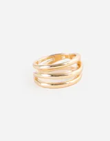 Anillo dorado de metal con tres aros paralelos.