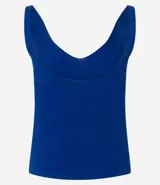 Blusa blanca sin mangas de punto acanalado con escote en V y espalda descubierta.