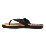 Chanclas de playa Mormaii con base estampada con motivos tropicales en tonos celeste, azul, amarillo y naranja. Tiras de goma azul marino con logo de la marca en amarillo.