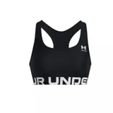 Top deportivo azul con logo de Under Armour en el frente y banda elástica con el nombre de la marca.