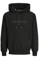 Canguro negro con capucha y cordones ajustables. Estampado frontal con la leyenda "Originals Jack & Jones".
