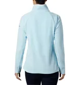 Buzo polar blanco de mujer, con cuello alto y cierre de media cremallera.