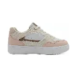 Zapatillas Panama Jack de cuero color blanco, con detalles en rosa y beige.