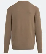 Suéter azul marino de tejido de punto liso, con cuello V y mangas largas.