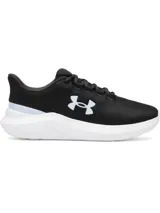 Championes Under Armour W Phade RN 3 para mujer, color negro con logo blanco y detalles celeste pastel. Ideales para running.