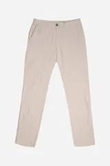 Pantalón de lino y algodón color beige, con pasacinto, logo bordado y corte regular.