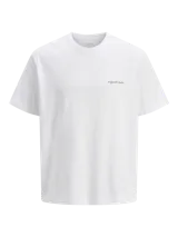 Camiseta blanca de manga corta y cuello redondo con estampado de un jinete a caballo en la espalda.