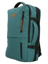 Mochila RKF unisex de poliéster reciclado repelente al agua, color gris. Cuenta con tres compartimentos independientes con cierre, compartimento para laptop de 15 pulgadas, triple bolsillo frontal con cierre, mango lateral, correas ajustables, almohadillas en la espalda, pasador para maleta y broches laterales.
