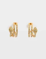 Aros dorados tipo argolla con forma de serpiente y strass incrustados.