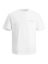 Camiseta blanca de manga corta y cuello redondo con calce relajado.
