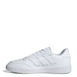 Championes Adidas Courtblock de cuero sintético blanco con las tres tiras características de la marca en los laterales.