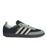 Championes Adidas Samba Og W, color negro con detalles en verde y beige.