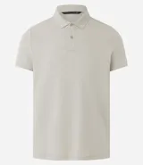 Remera polo de hombre, corte slim, color gris claro, confeccionada en tejido de media malla acanalada de algodón.
