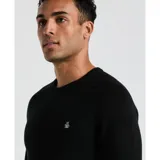 Sweater negro de algodón con cuello redondo y logo de pingüino bordado en el pecho. Tejido de punto jersey 14GG.