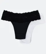 Kit de dos bombachas colaless de microfibra, una blanca y una negra, con encaje en la cintura.