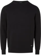 Sweater negro de tejido de punto con textura slub, cuello redondo y logo de goma de Calvin Klein en el bajo.