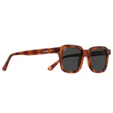 Lentes de sol Indie con montura cuadrada de acetato color carey y lentes grises.