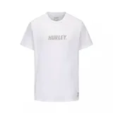 Camiseta blanca de manga corta con cuello redondo y logo Hurley estampado en el pecho.